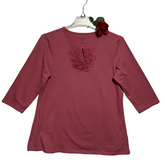 Liz Claiborne NY Top Rick Rack Keyhole 3/4 Sleeves LG EUC - Picture 1 of 8